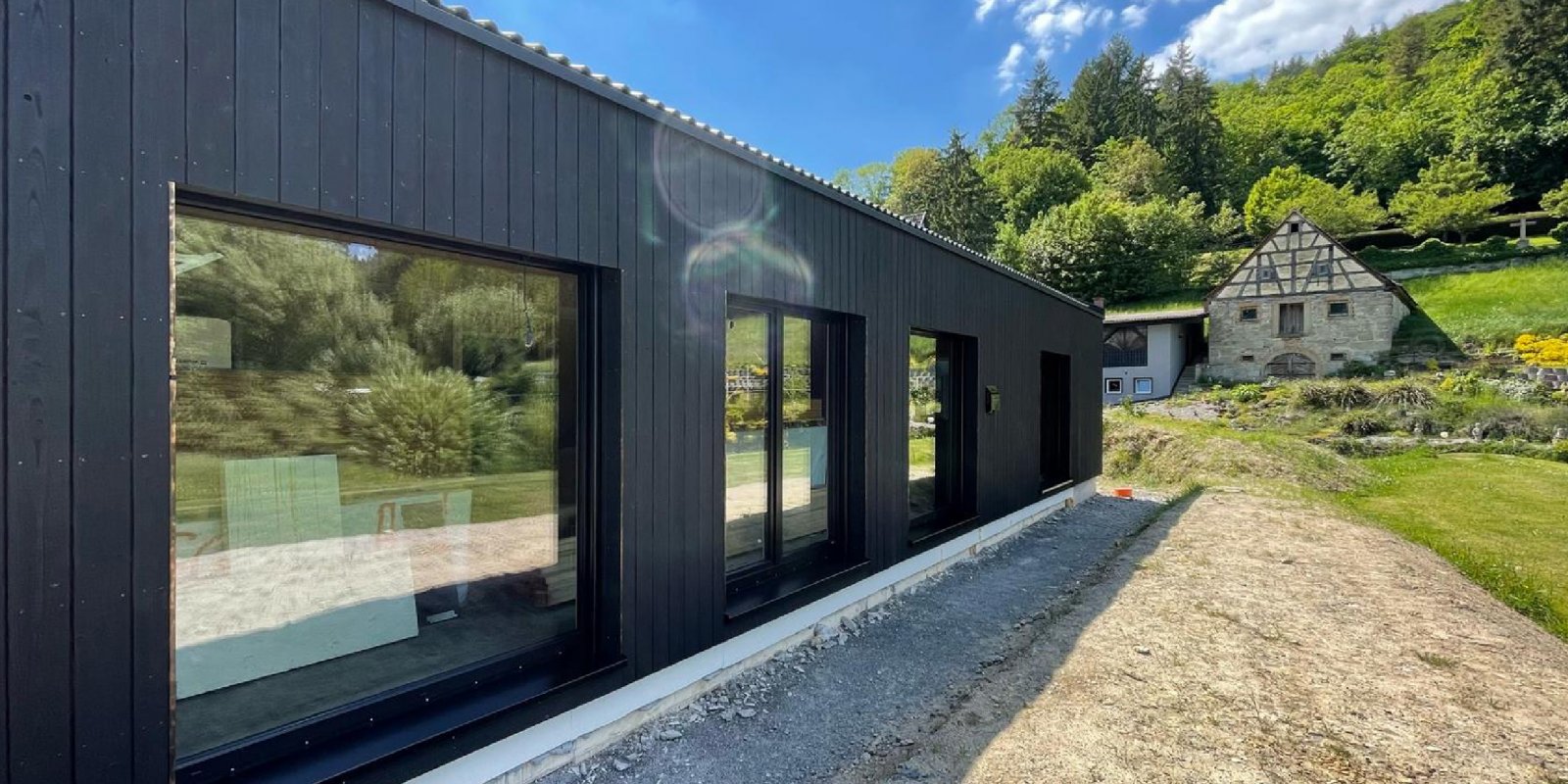 Baustelle Einfamilienhaus-Bungalow in Hohenlohe Holzbauweise KFW40