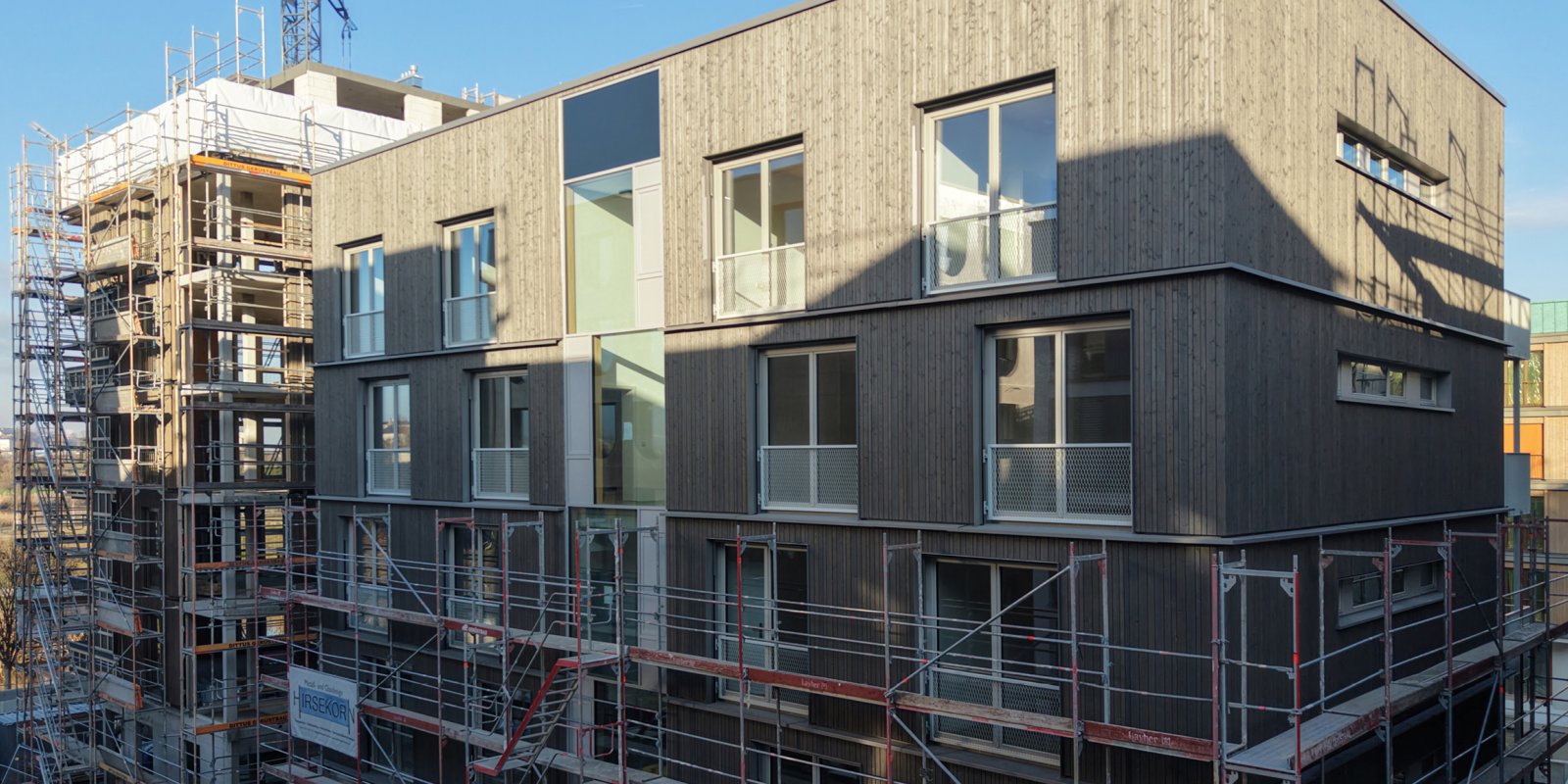 Baustelle Mehrfamilienhaus für Heilbronn in Holzbauweise KFW40