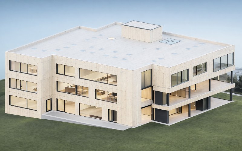 Visualisierung der Erweiterung des Schulzentrums Bönnigheim in moderner Holzbauweise mit klarer Fassadengliederung