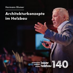 Hermann Blumer während seines Vortrags im Rahmen der 140-Jahrfeier von Bauer Holzbau